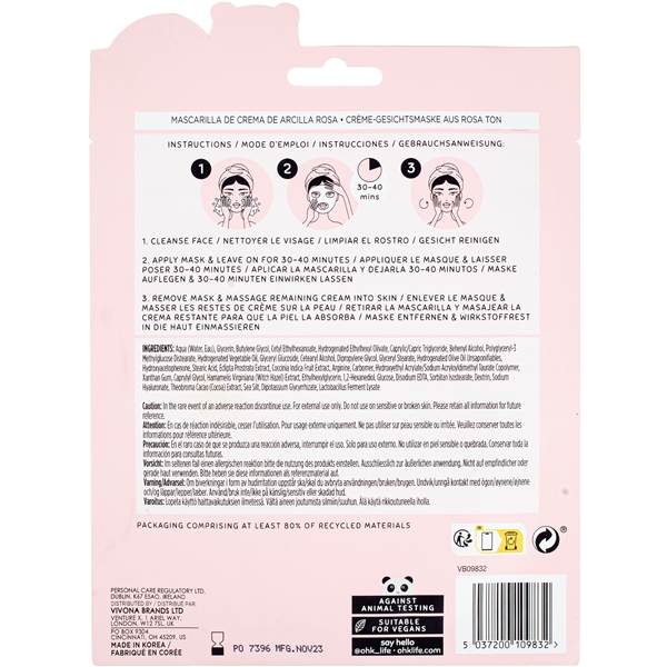 Oh K! Pink Clay Cream Sheet Mask with Witch Hazel (Bild 6 von 6)